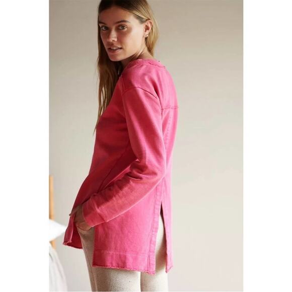 Anthropologie Pilcro Pink V Neck Split Back Sweatshirt Tunic S - Picture 2 of 9